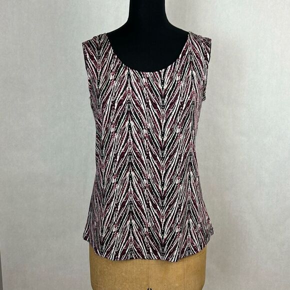 JM Collection Tank + Sheer Kimono Top Shirt Blouse Sz Medium Merlot Black Print - Picture 6 of 8